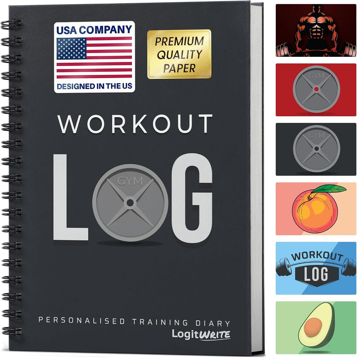 Workout Planner for Daily Fitness Tracking & Goals Setting - A5 Size, 6” X 8”, Charcoal Gray - Men & Women Personal Home & Gym Training Diary - Log Book Journal - by
