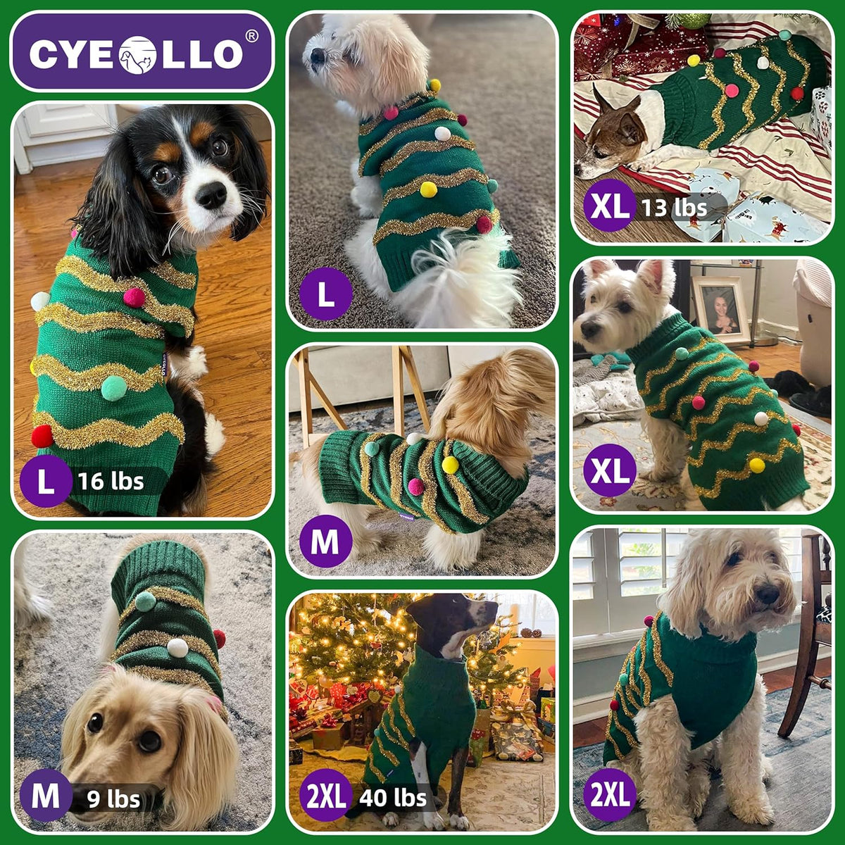 Dog Christmas Sweater, Turtleneck Pullover Holiday Outfit, Bulb 3XL