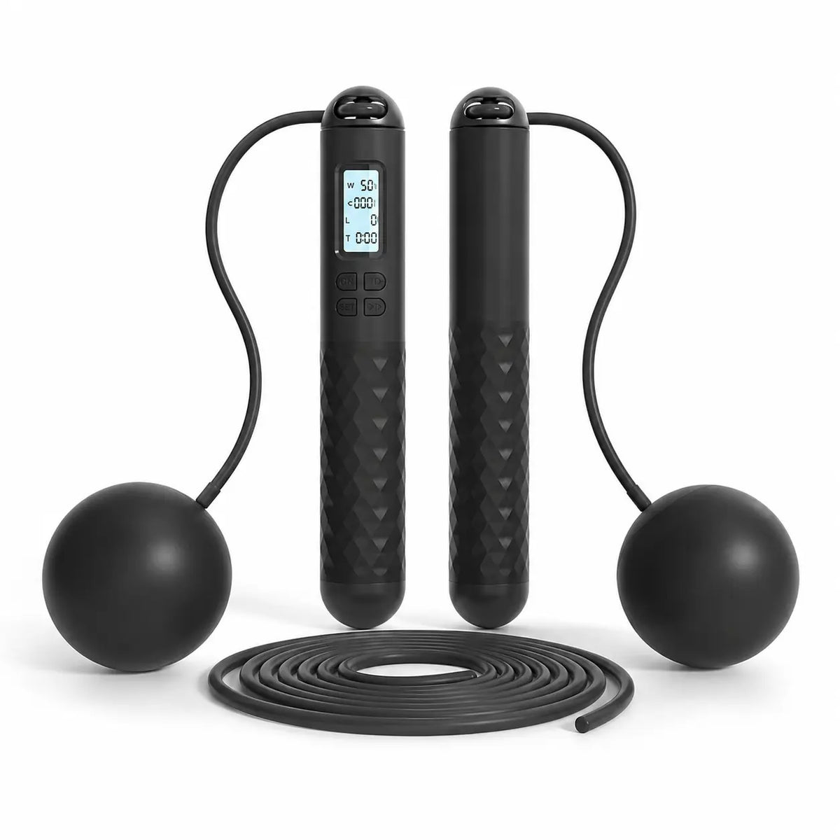 2-In-1 Smart Cordless Jump Rope with LCD Counter, Weighted Balls & Long Rope, Indoor Cardio Skipping Rope for Home Workout, Pink，Black