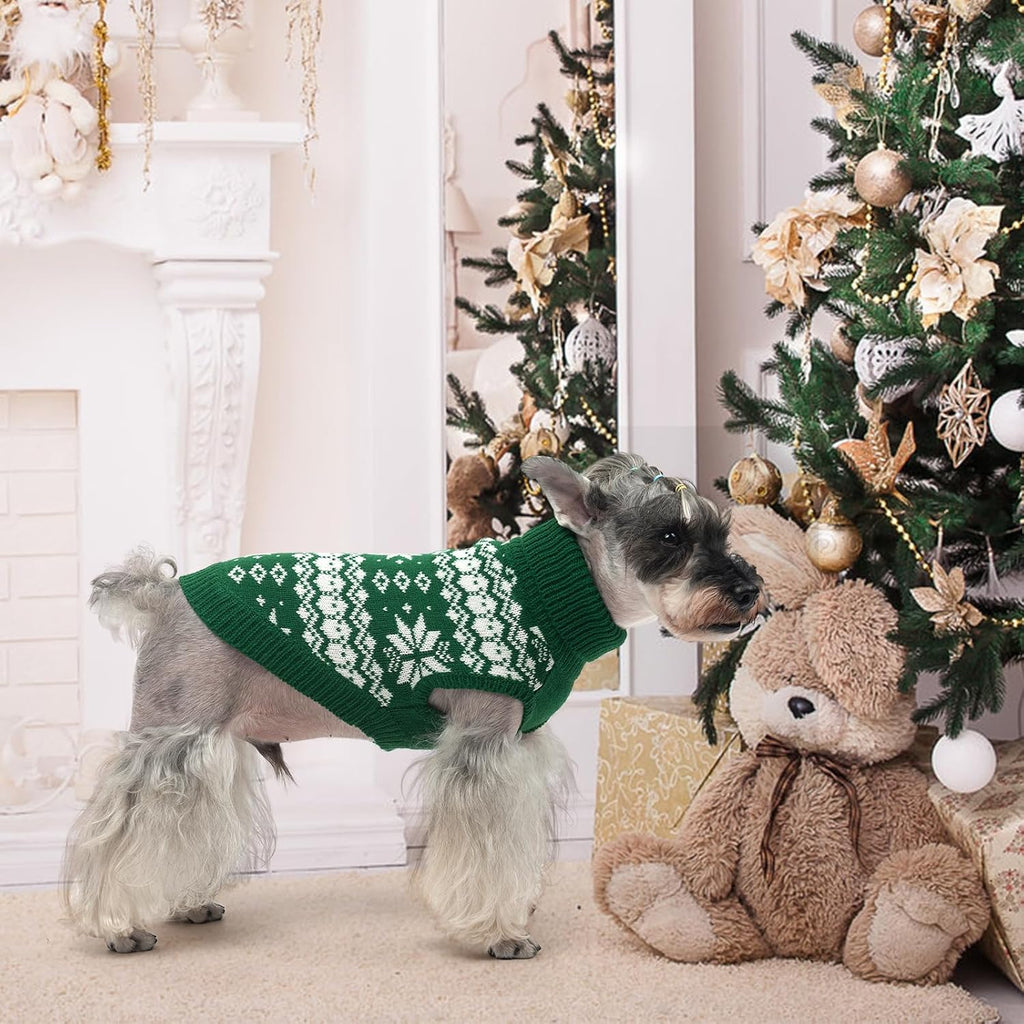 Cable Knit Dog Sweater Turtleneck, Cold Weather Pullover Classic Knitwear, Snowflake Pattern Thick Warm Winter Pet Clothes, Dog Christmas Sweater for Small Medium Large Dogs Cats, Green S
