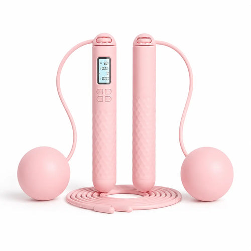 2-In-1 Smart Cordless Jump Rope with LCD Counter, Weighted Balls & Long Rope, Indoor Cardio Skipping Rope for Home Workout, Pink，Black