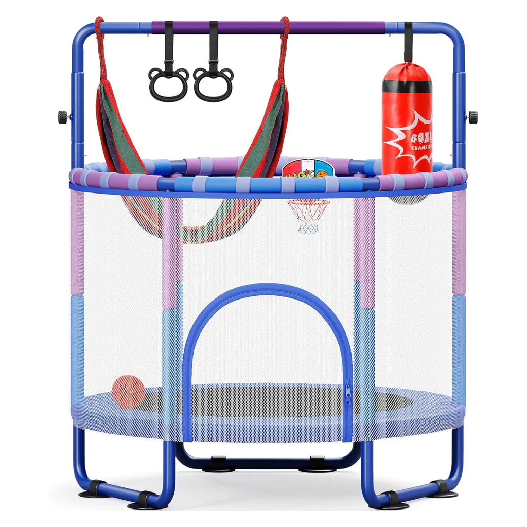 Yohood 55" Trampoline for Kids with Enclosure, 6-In-1 Toddler Trampoline Indoor Outdoor, Upgrade Full Anti-Rust Tube with Adjustable Gymnastics Bars for Boys Girls