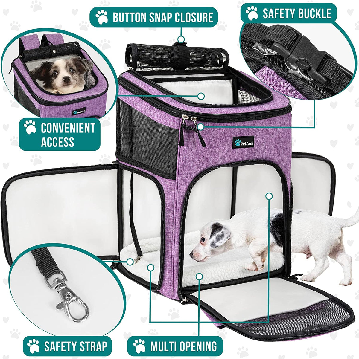 Dog Backpack Carrier, Airline Approved 4-Way Entry Cat Bag, Purple