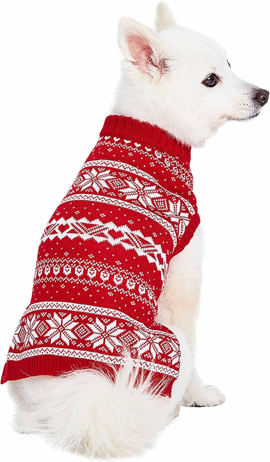 Ugly Christmas Snowflake Dog Sweater, Mockneck Fair Isle Clothes, Red, 22" Back Length, Warm Winter Accessories for Large Dogs, Award-Winning Petcare Brand